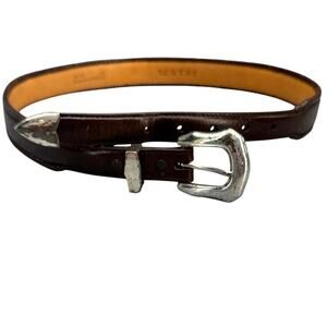 Sentry Vintage Brown Genuine Leather Silver Buckle Western Rodeo Belt Men 32"